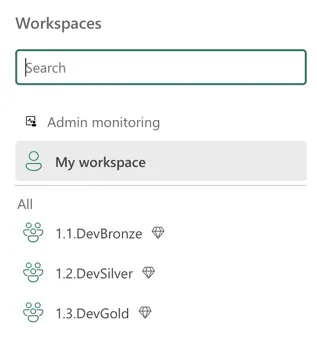 A screenshot showing the three workspaces in a Fabric portal, for Bronze, Silver, and Gold in the medallion